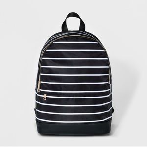 Black & White Striped Nylon Dome Backpack